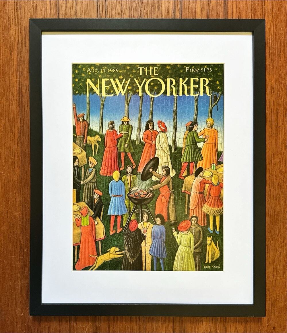 Framed 1989 New Yorker Magazine Cover August 14 Bob Knox Barbecue